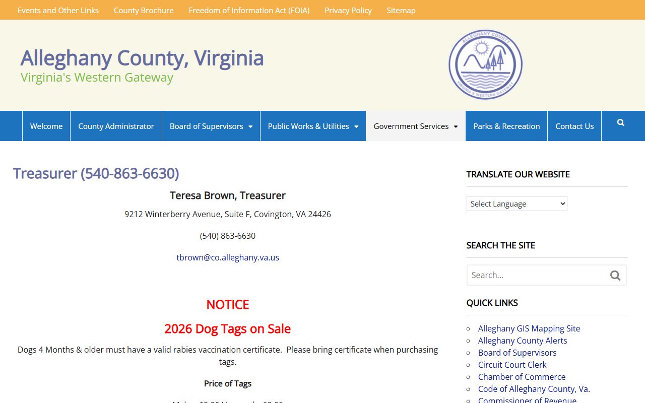 Alleghany County Property Tax Records - Treasurer's Office website