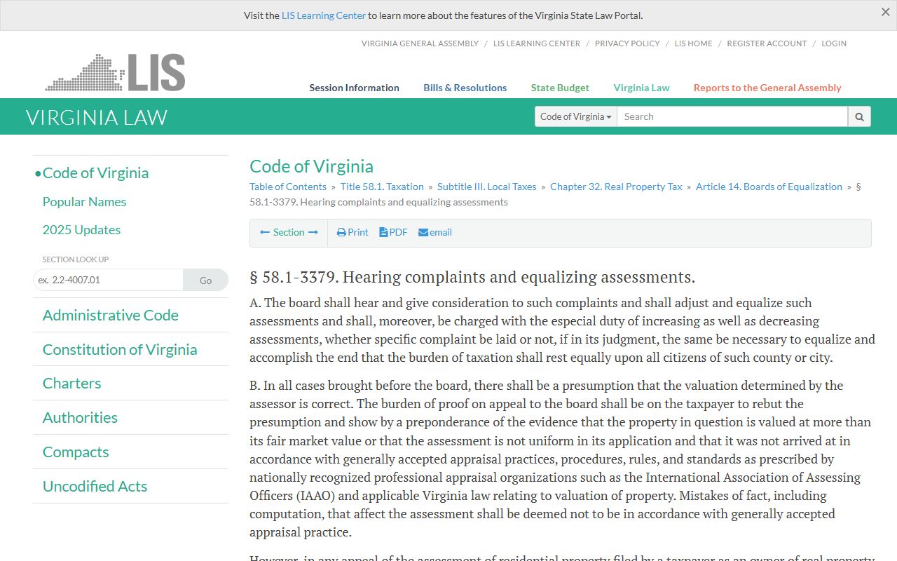 Virginia Code 58.1-3379 Board of Equalization Hearings - Property Tax Records