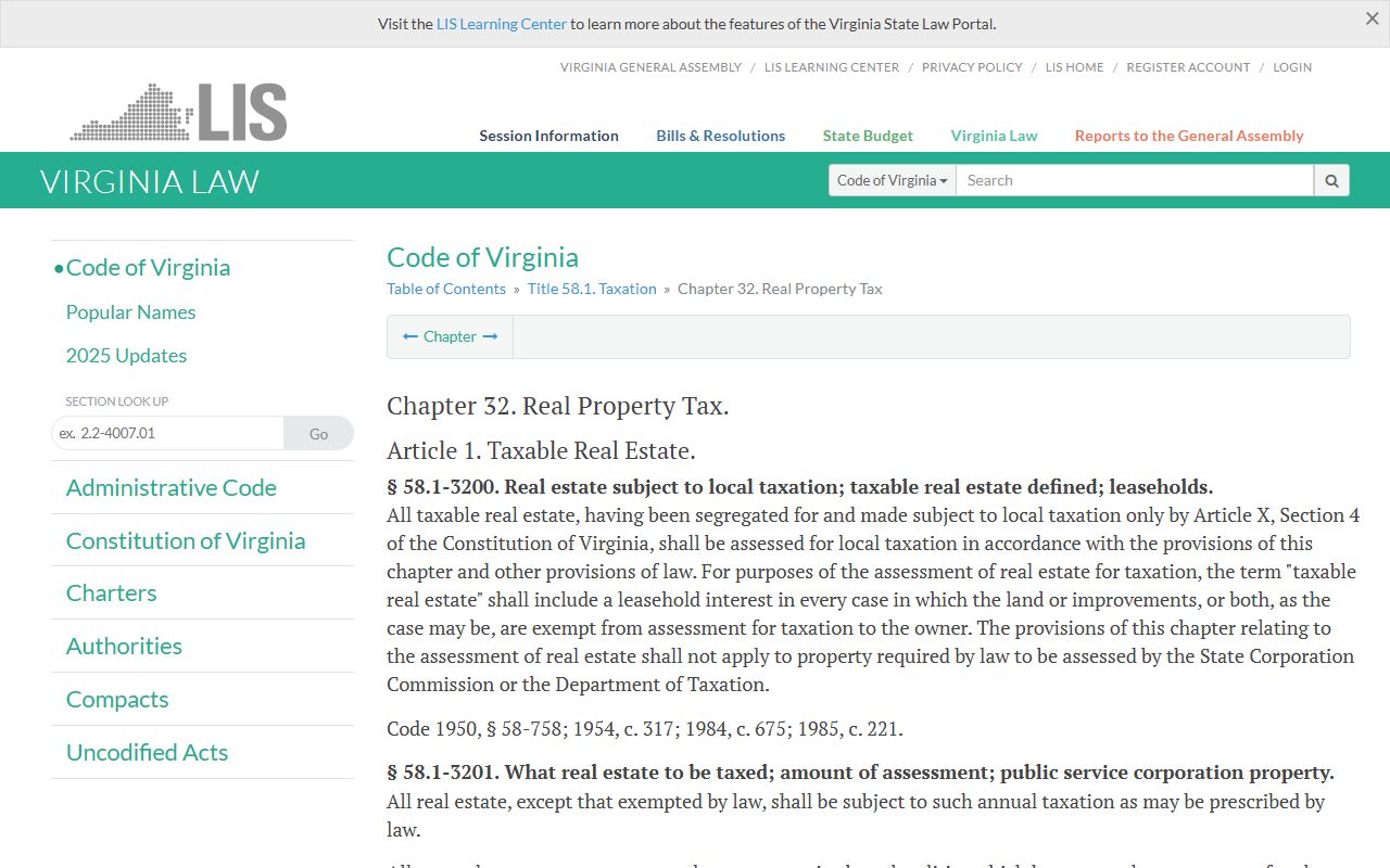 Virginia Real Property Tax Chapter 32 Statutes - Property Tax Records